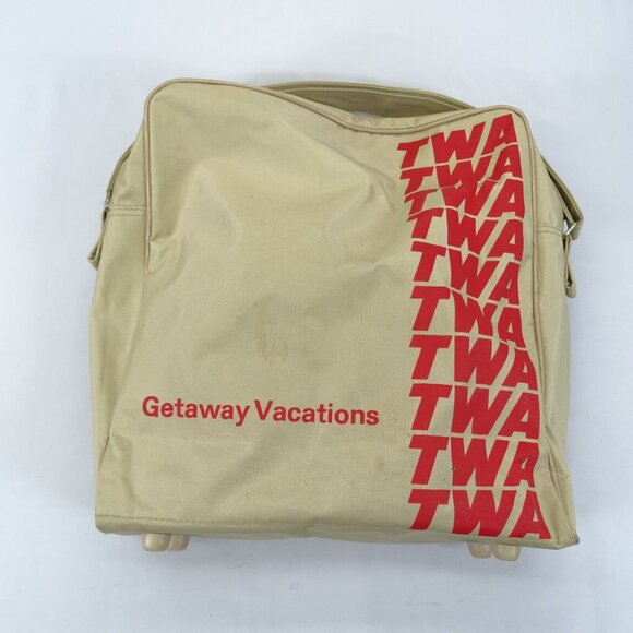 Vintage‎ TWA Airline Beige Getaway Vacation Carry On Messenger Tote Bag - Picture 13 of 13
